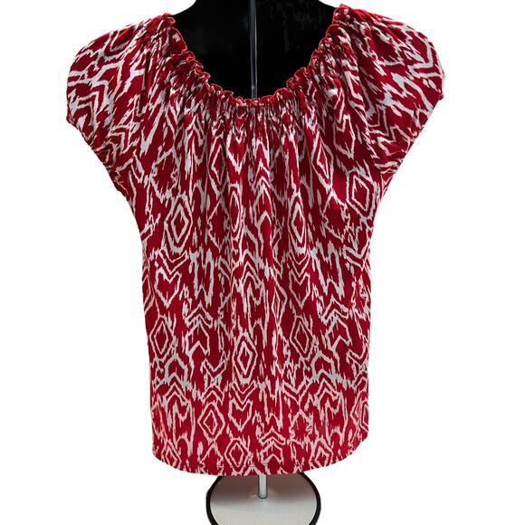 Woman’s Carol Rose Shirt Size Medium Red & White Top Blouse Ruffled Neck - Picture 2 of 6